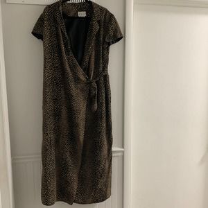 David‎ Warner Womens Wrap Dress Size 8 Black/Tan Printed Silk Shoulder Pads